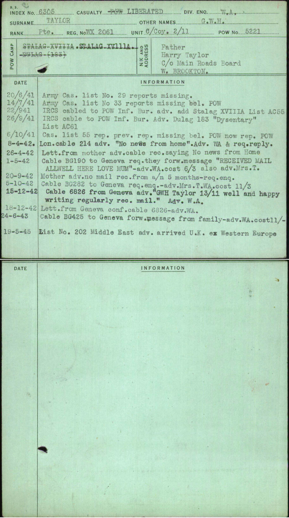 Taylor, G W H, WX2061