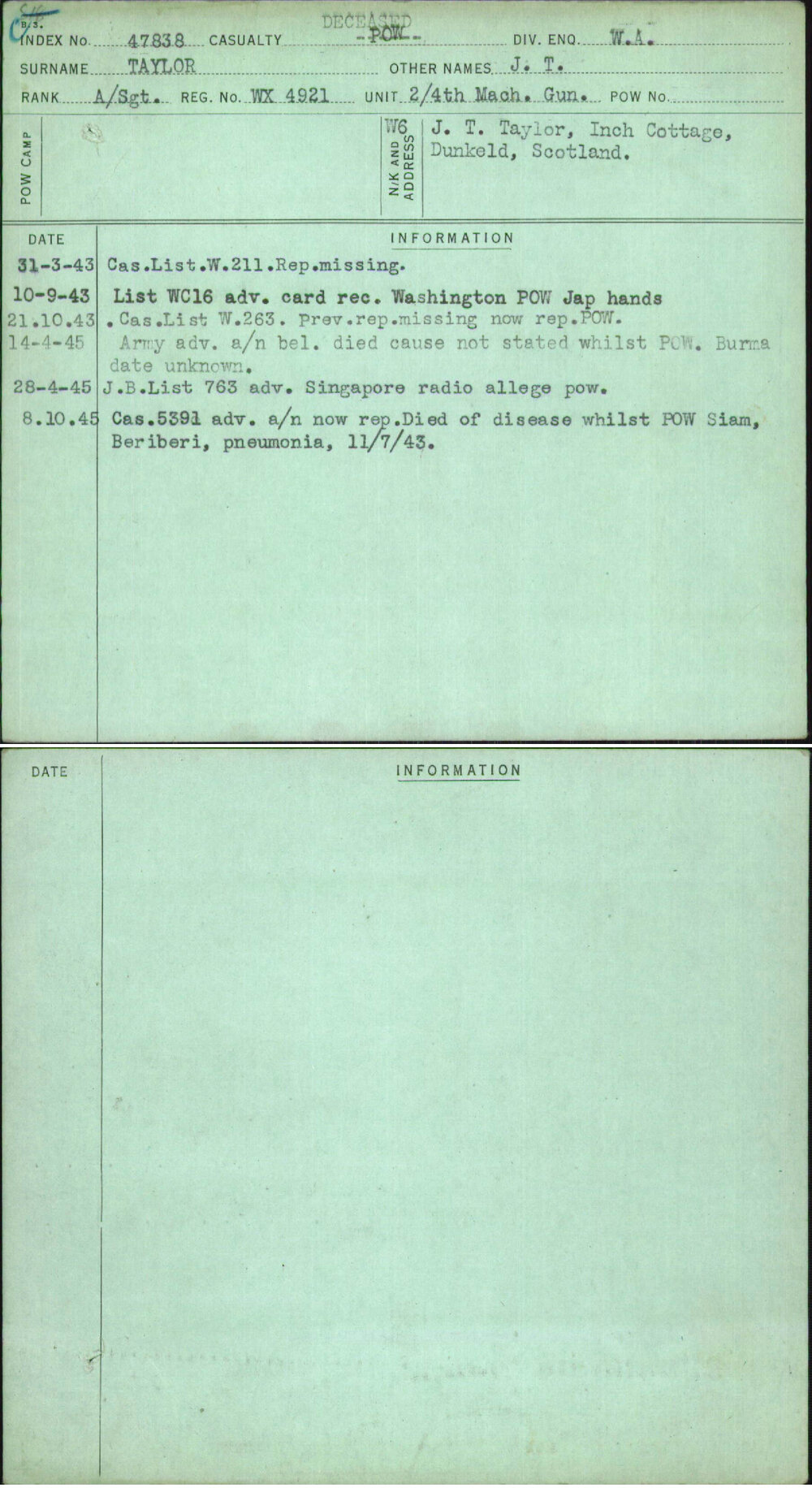 Taylor, J T, WX4921