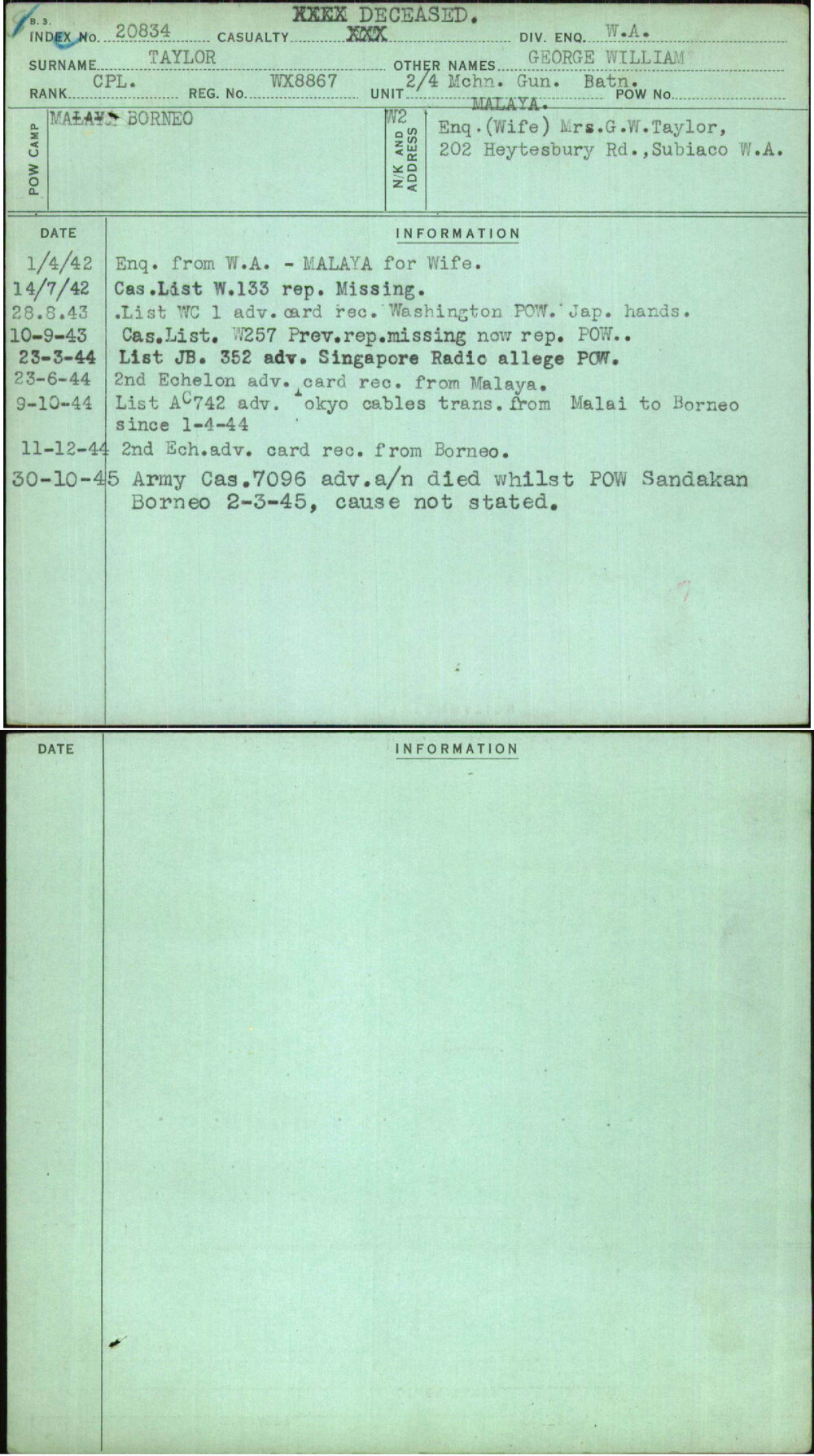 Taylor, George William, WX8867