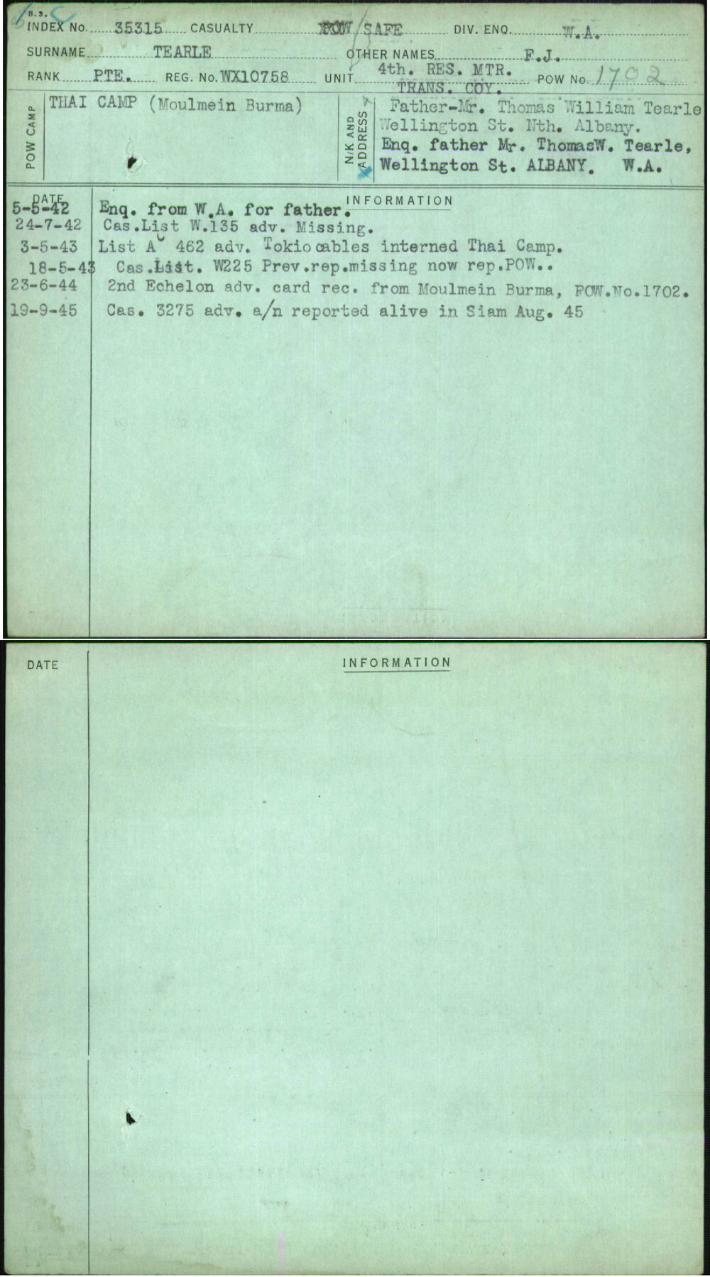 Tearle, F J, WX10758