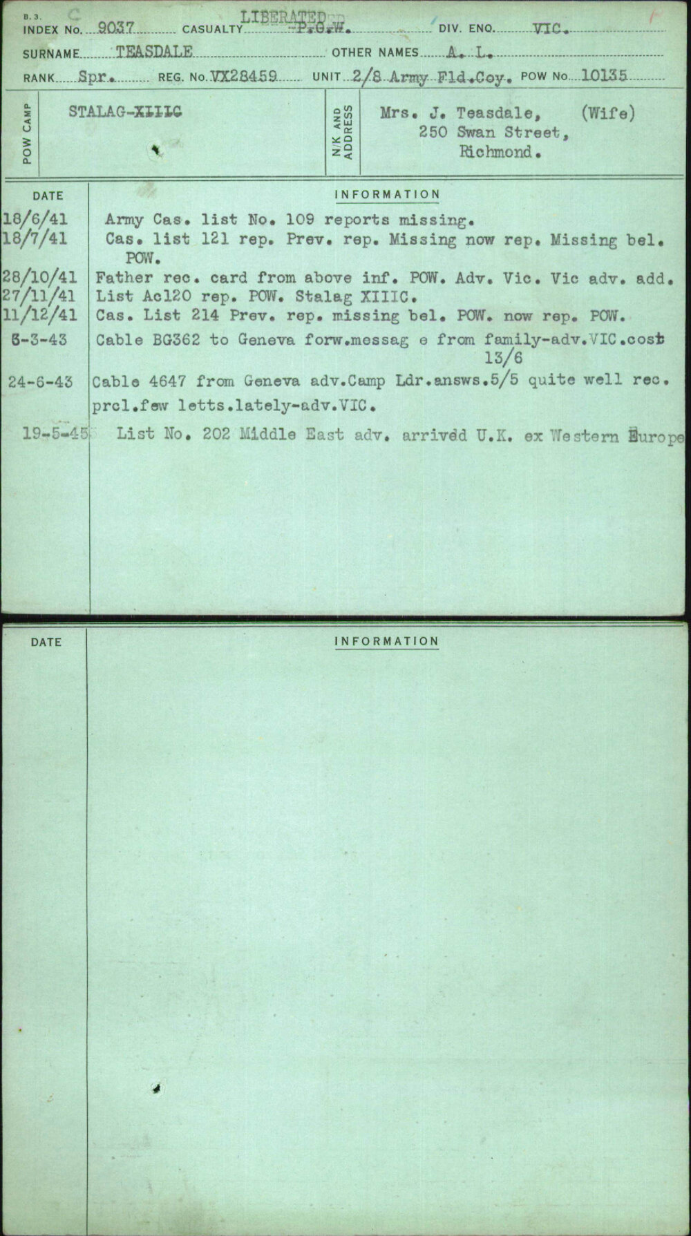 Teasdale, A L, VX28459