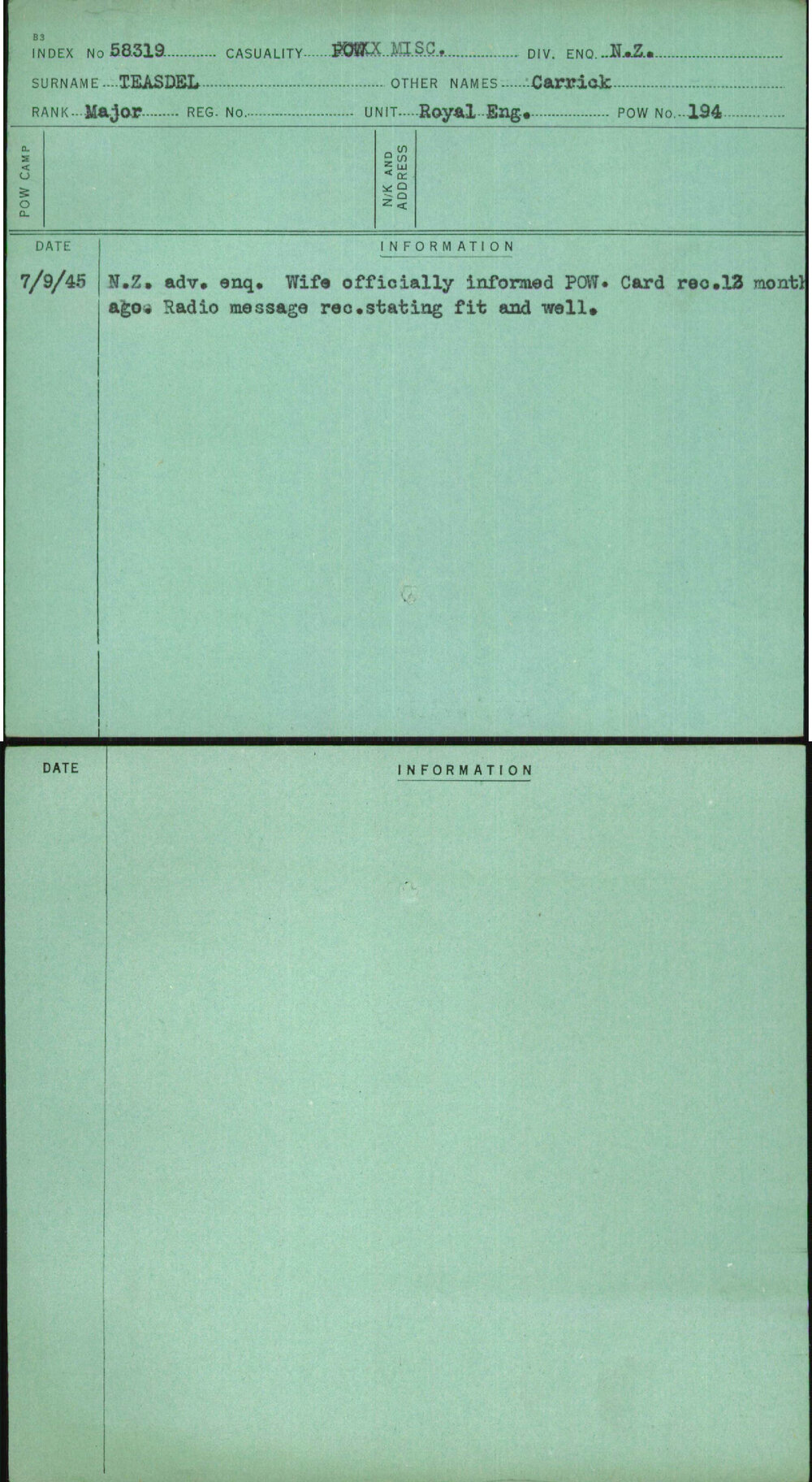 Teasdel, Carrick, [No Service Number]