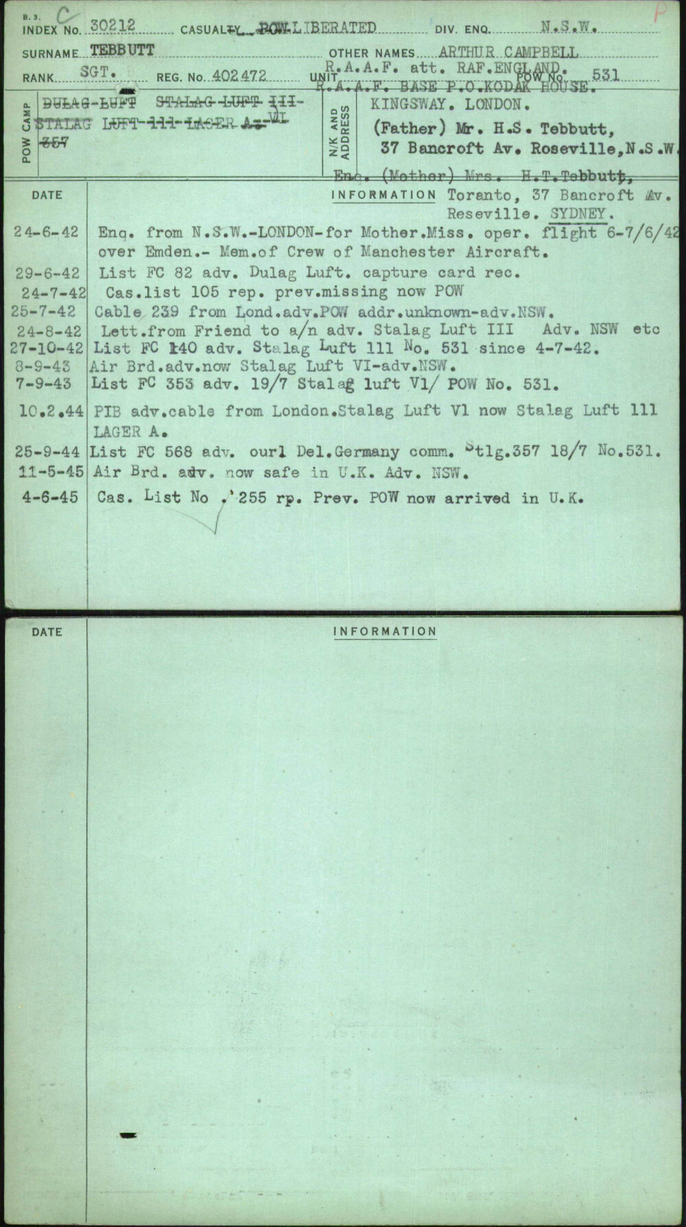 Tebbutt, Arthur Campbell, 402472