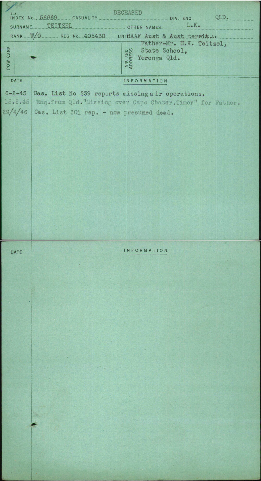 Teitzel, L K, 405430