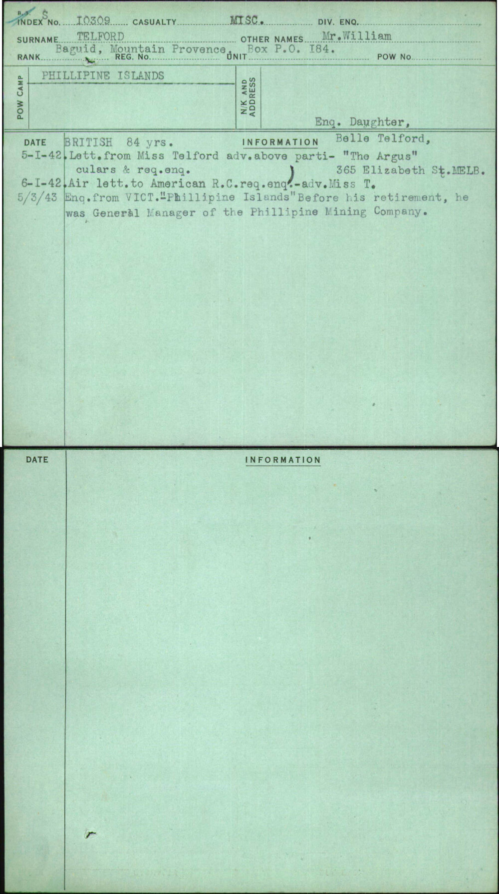 Telford, Mr William, [No Service Number]