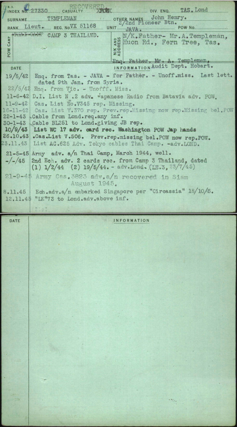 Templeman, John Henry, VX51168