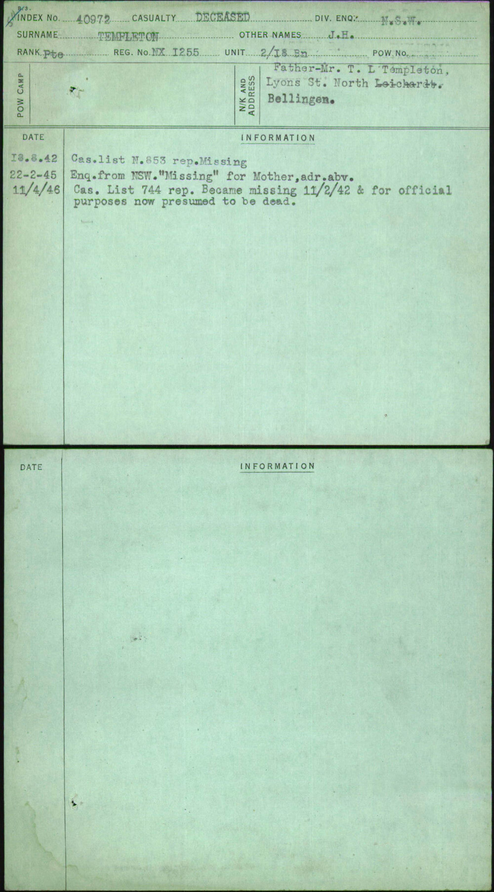 Templeton, J H, NX1255