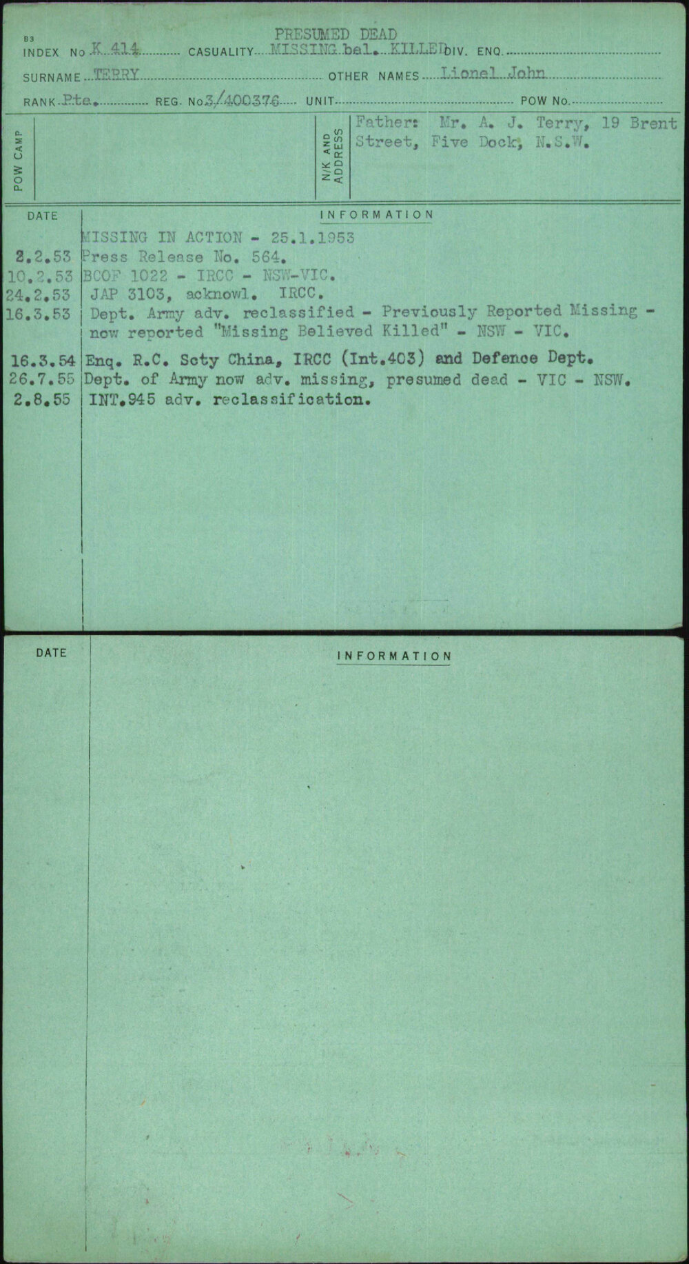 Terry, Lionel John, 3-400376