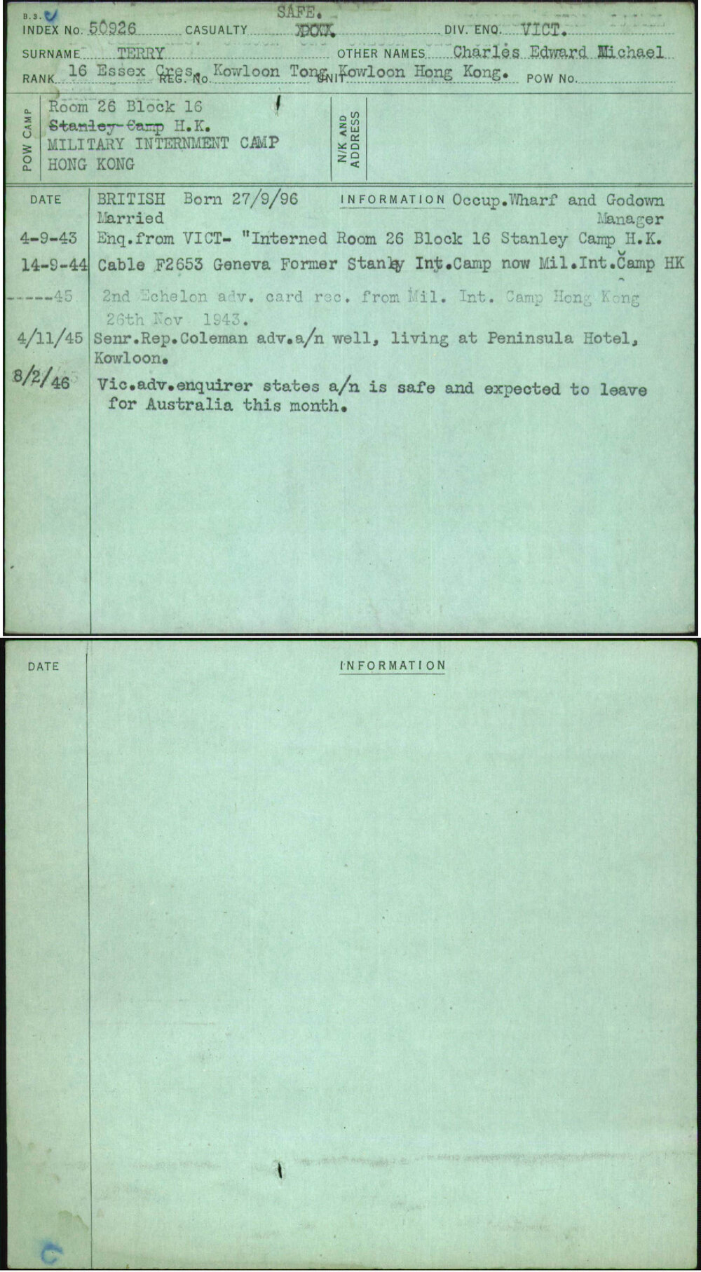 Terry, Charles Edward Michael, [No Service Number]