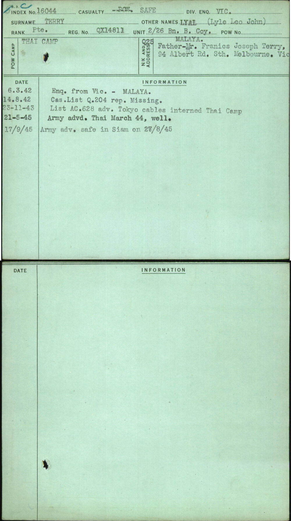 Terry, Lyal (Lyle Leo John), QX14811
