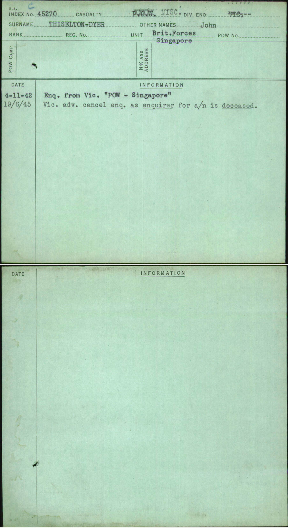 Thiselton-Dyer, John, [No Service Number]