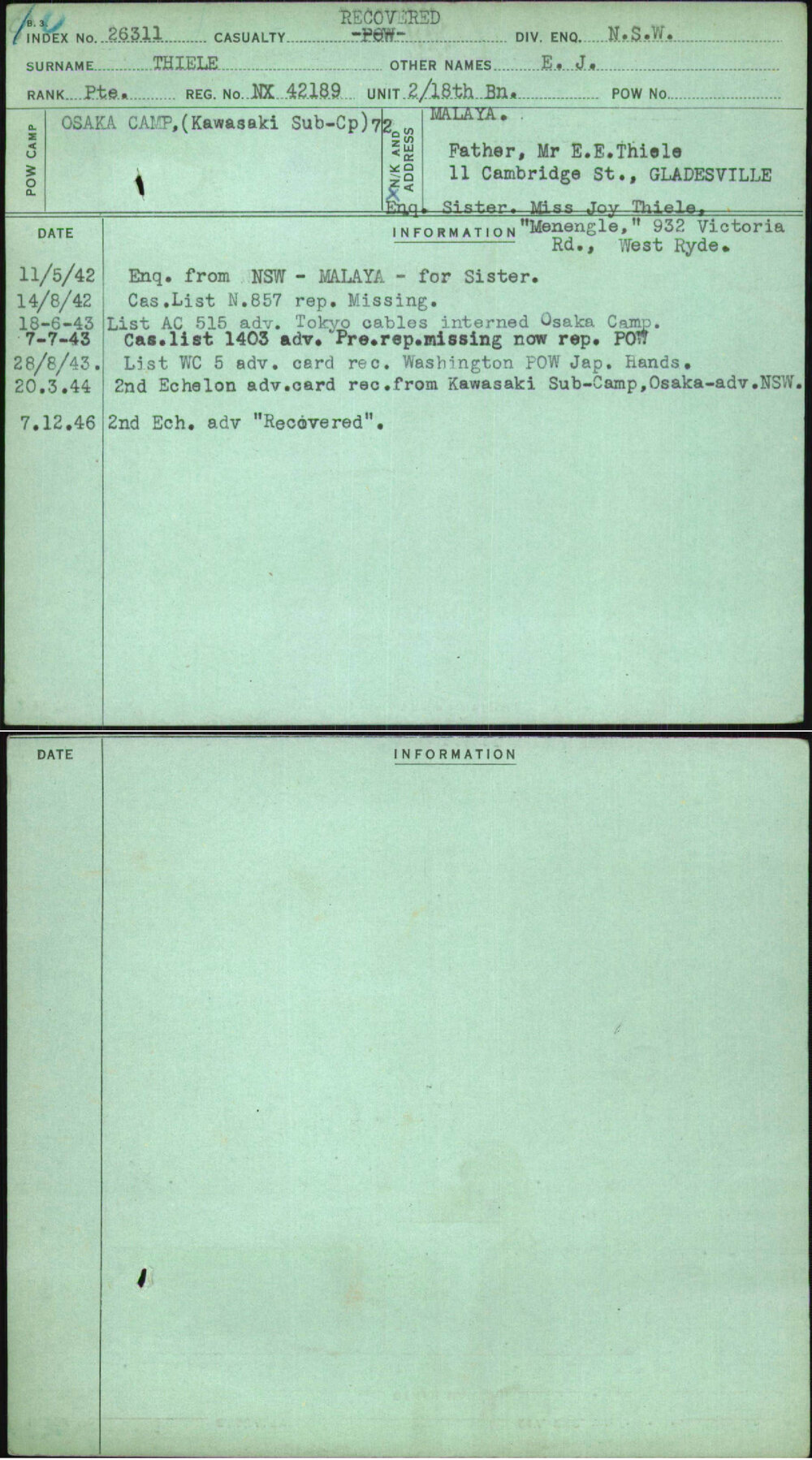 Thiele, E J, NX42189