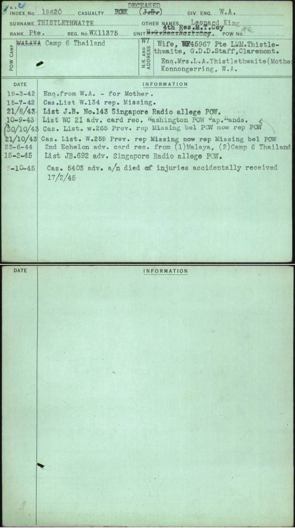 Thistlethwaite, Leonard King, WX11375