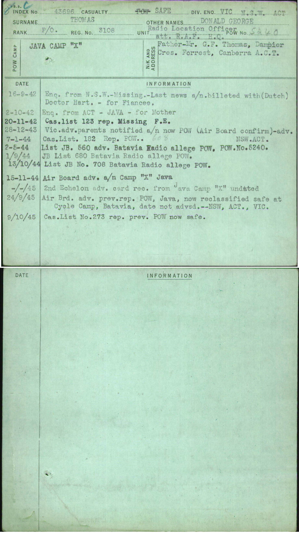 Thomas, Donald George, 3108