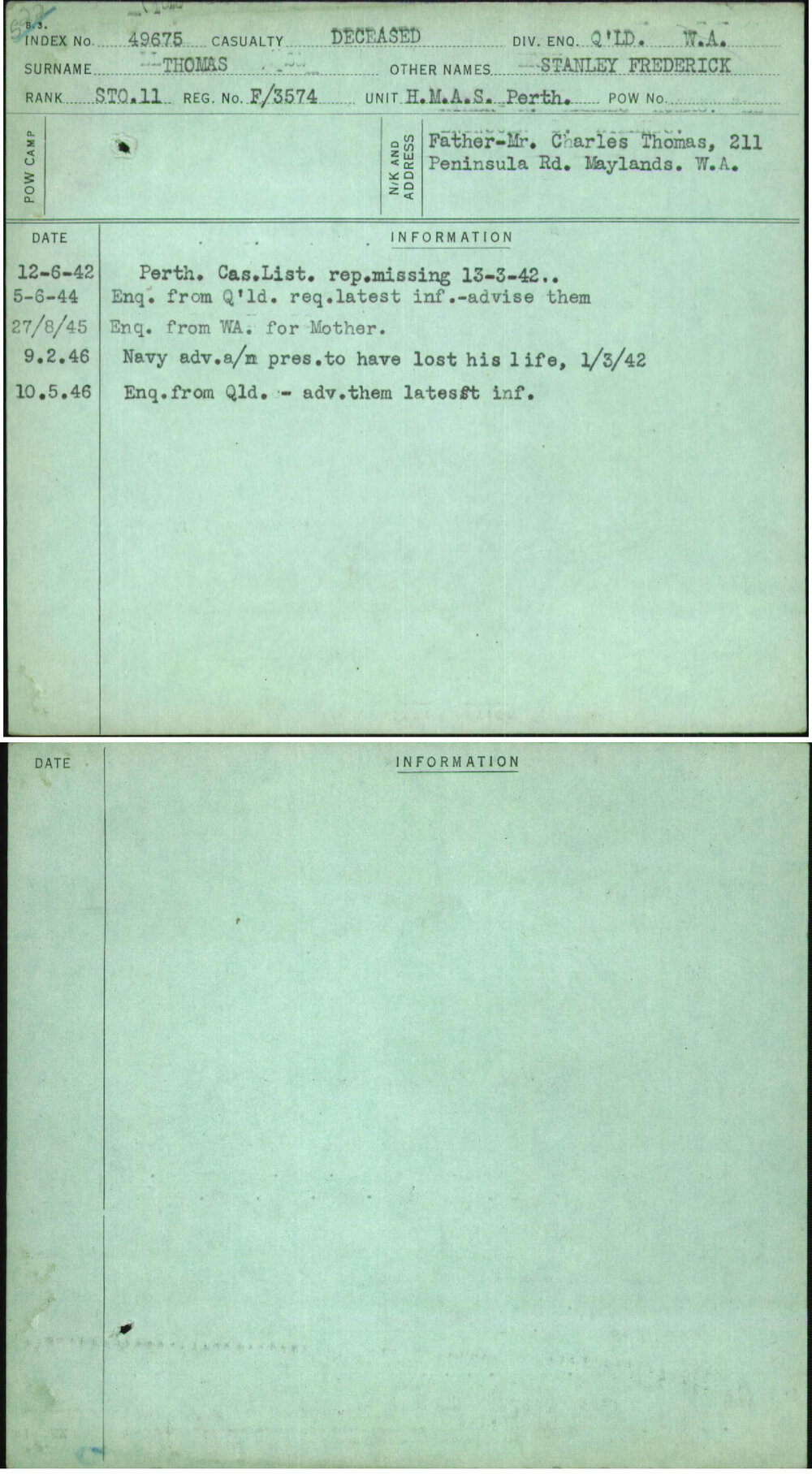 Thomas, Stanley Frederick, F-3574