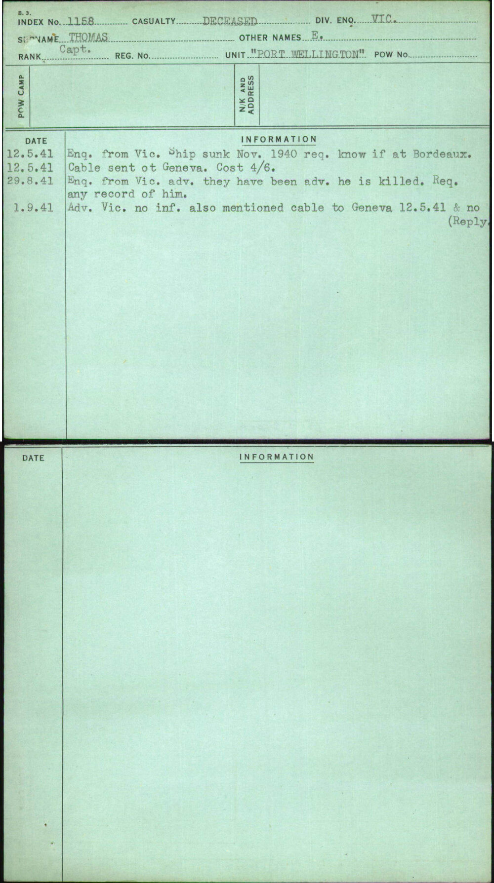 Thomas, E, [No Service Number]