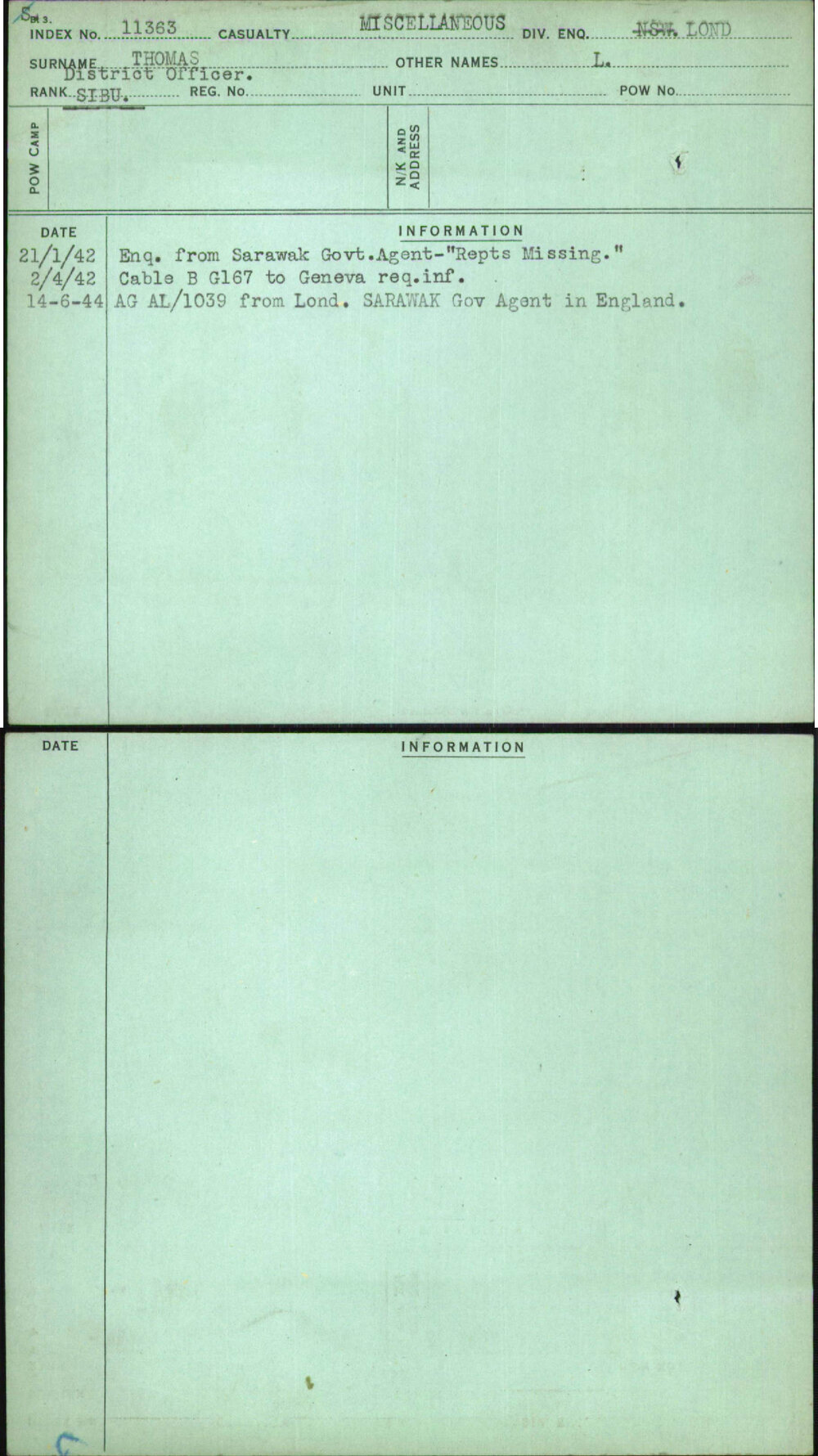 Thomas, L, [No Service Number]