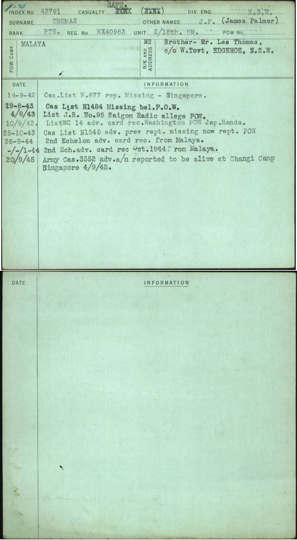 Thomas, J P (James Palmer), NX40983