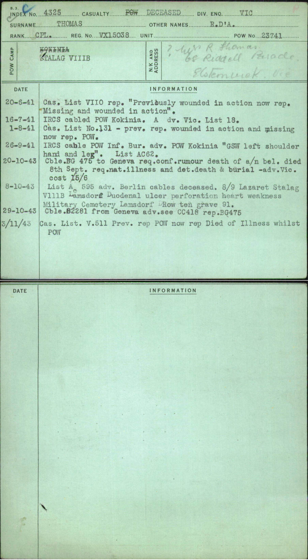 Thomas, R D'A, VX15038