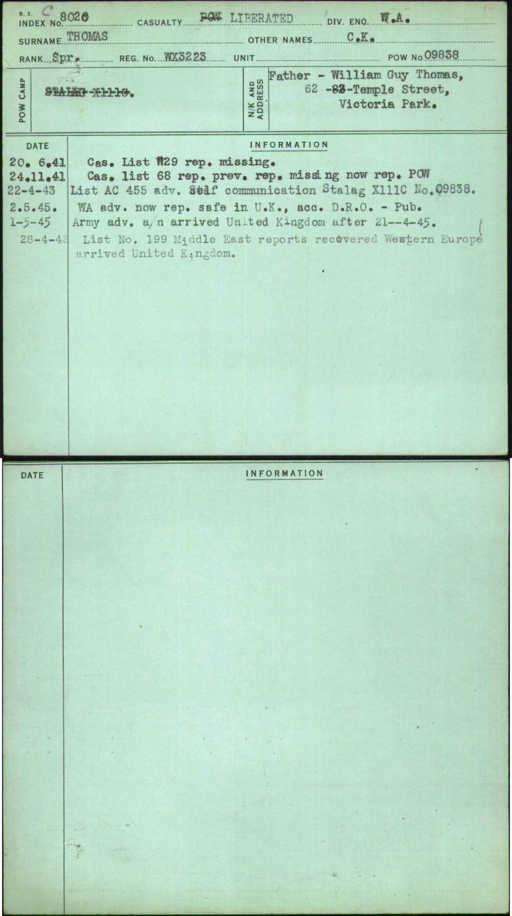Thomas, C K, WX3223