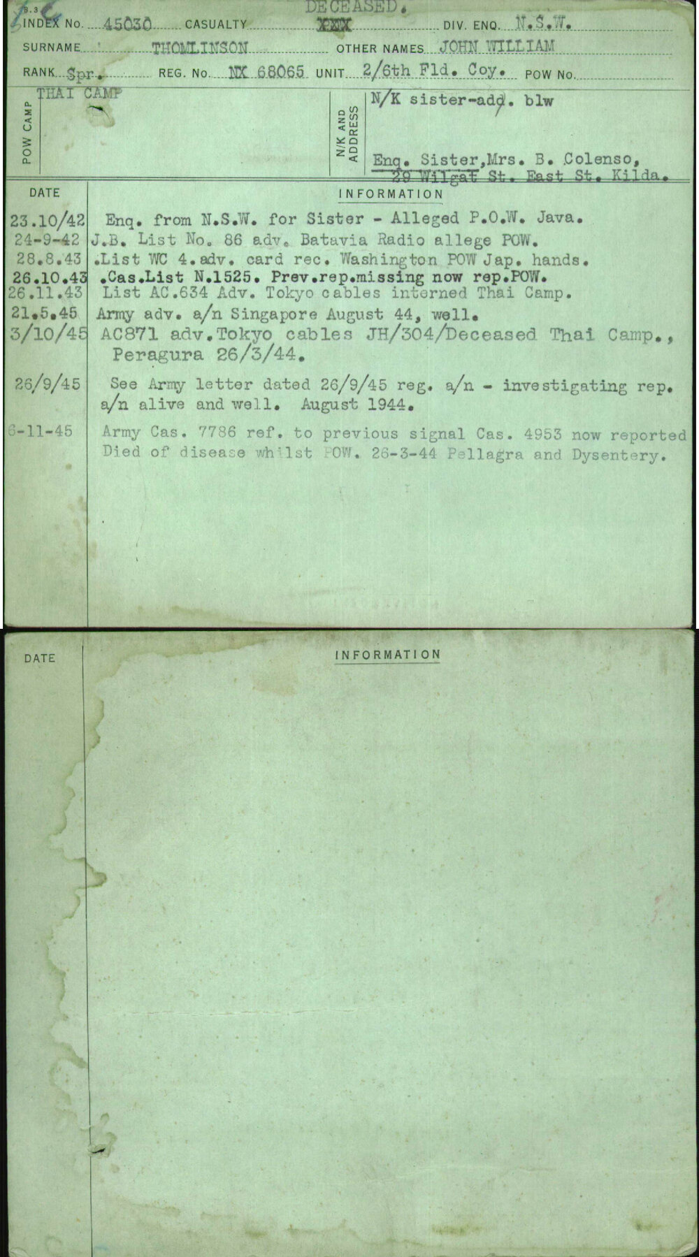 Thomlinson, John William, NX68065