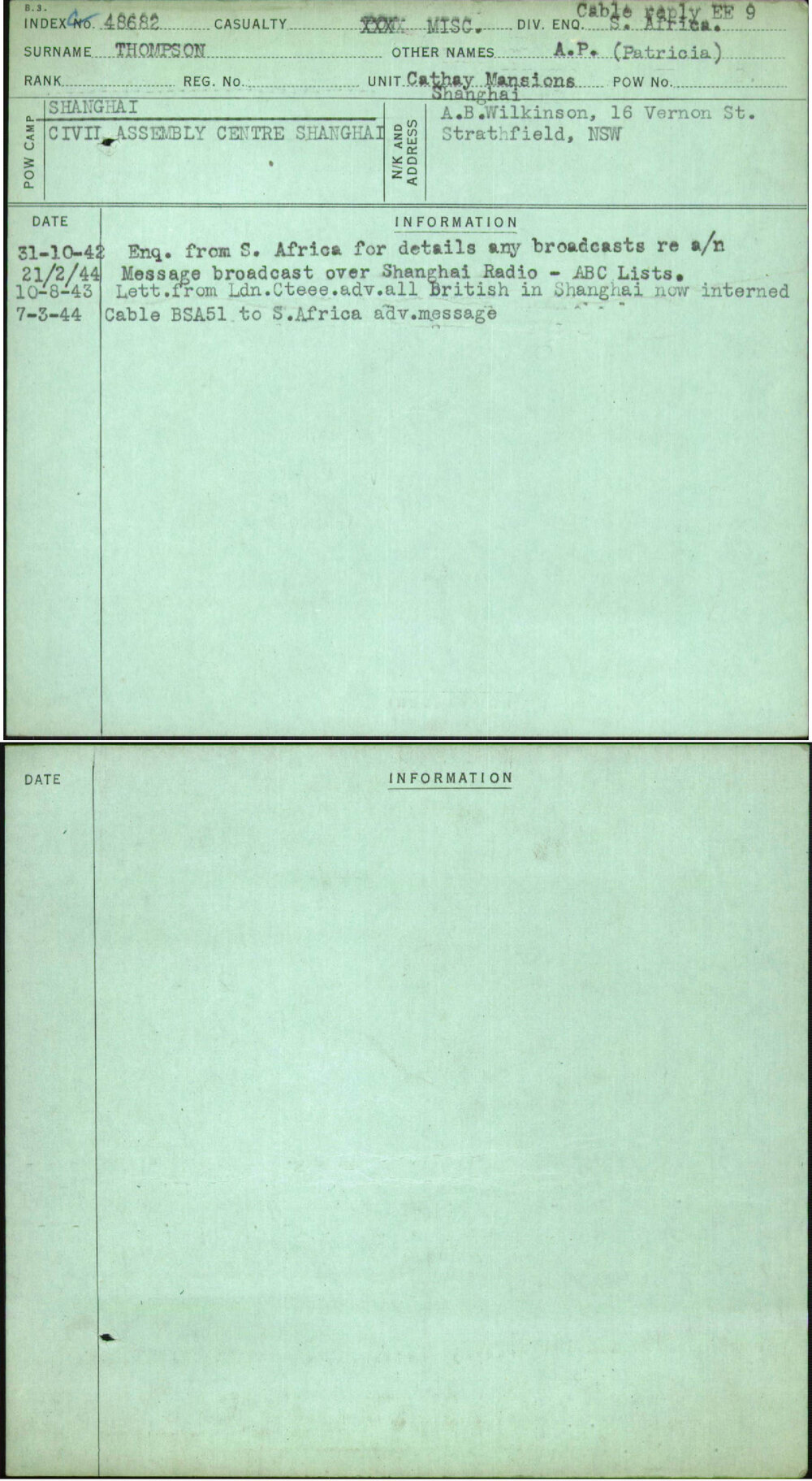 Thompson, A P (Patricia), [No Service Number]