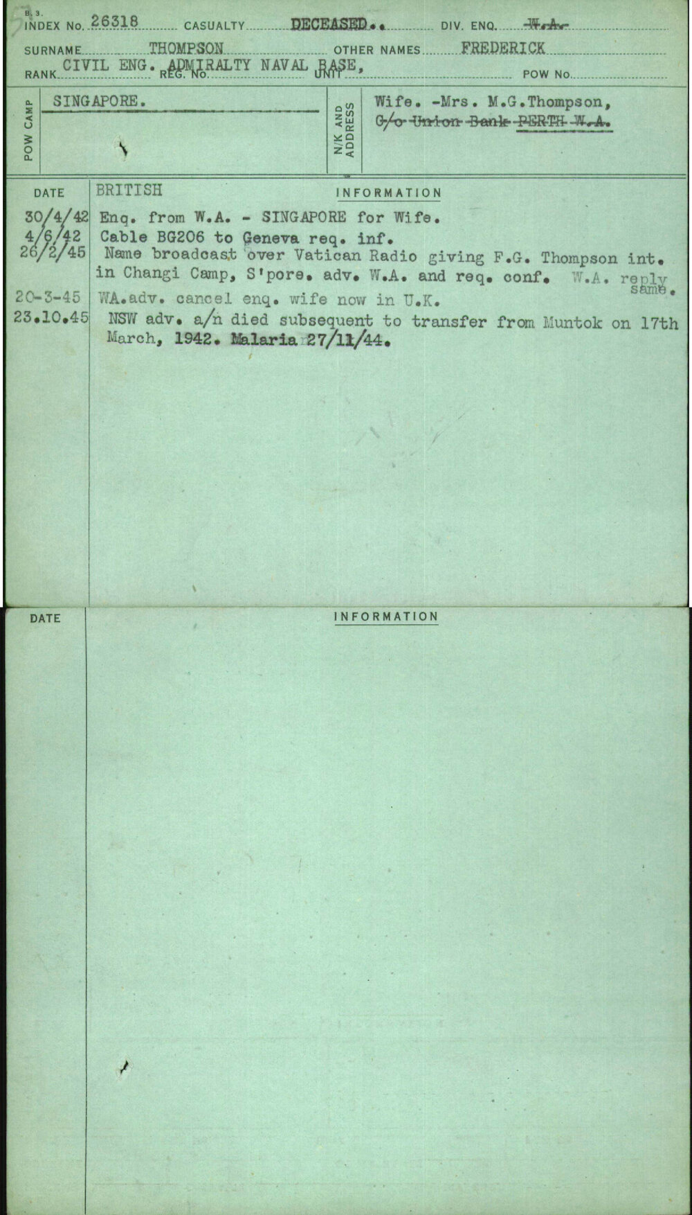 Thompson, Frederick, [No Service Number]