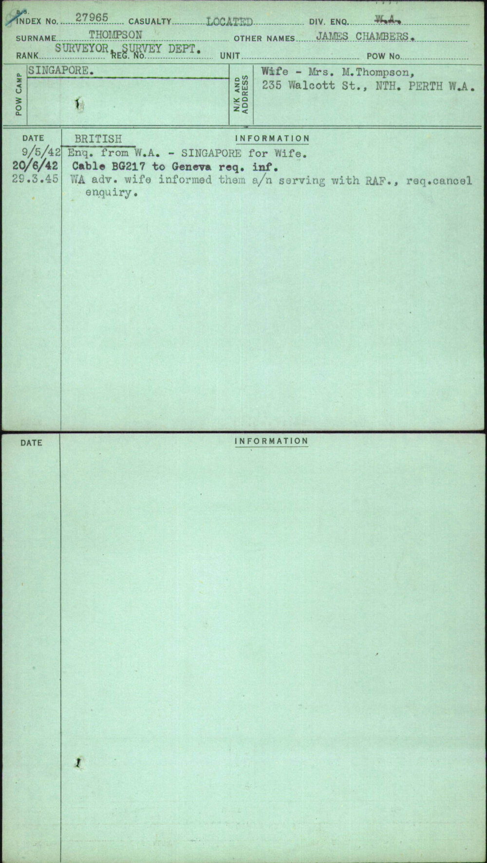Thompson, James Chambers, [No Service Number]