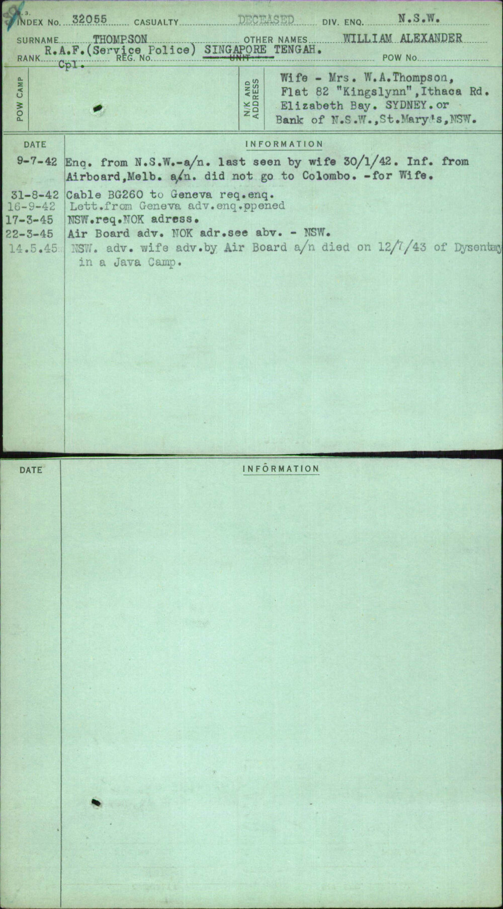 Thompson, William Alexander, [No Service Number]