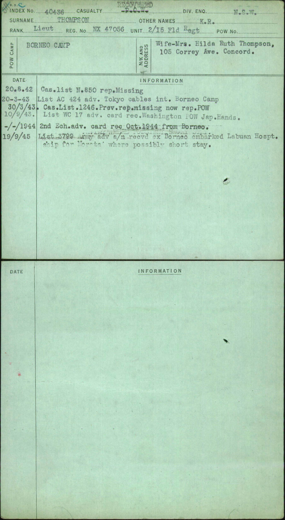 Thompson, K R, NX47056