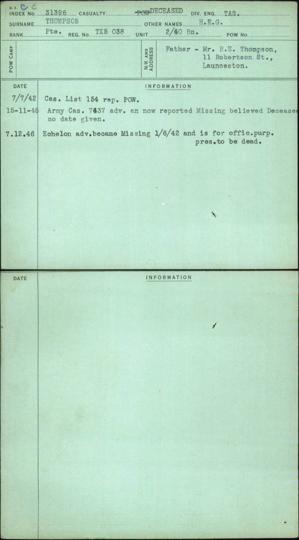 Thompson, H E G, TX5038