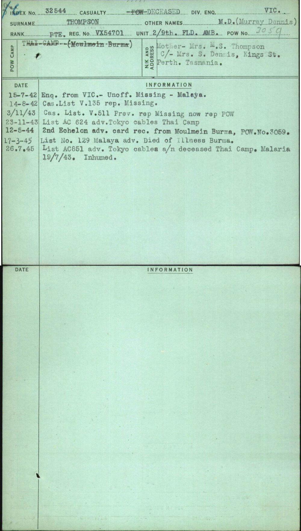 Thompson, M D (Murray Dennis), VX54701
