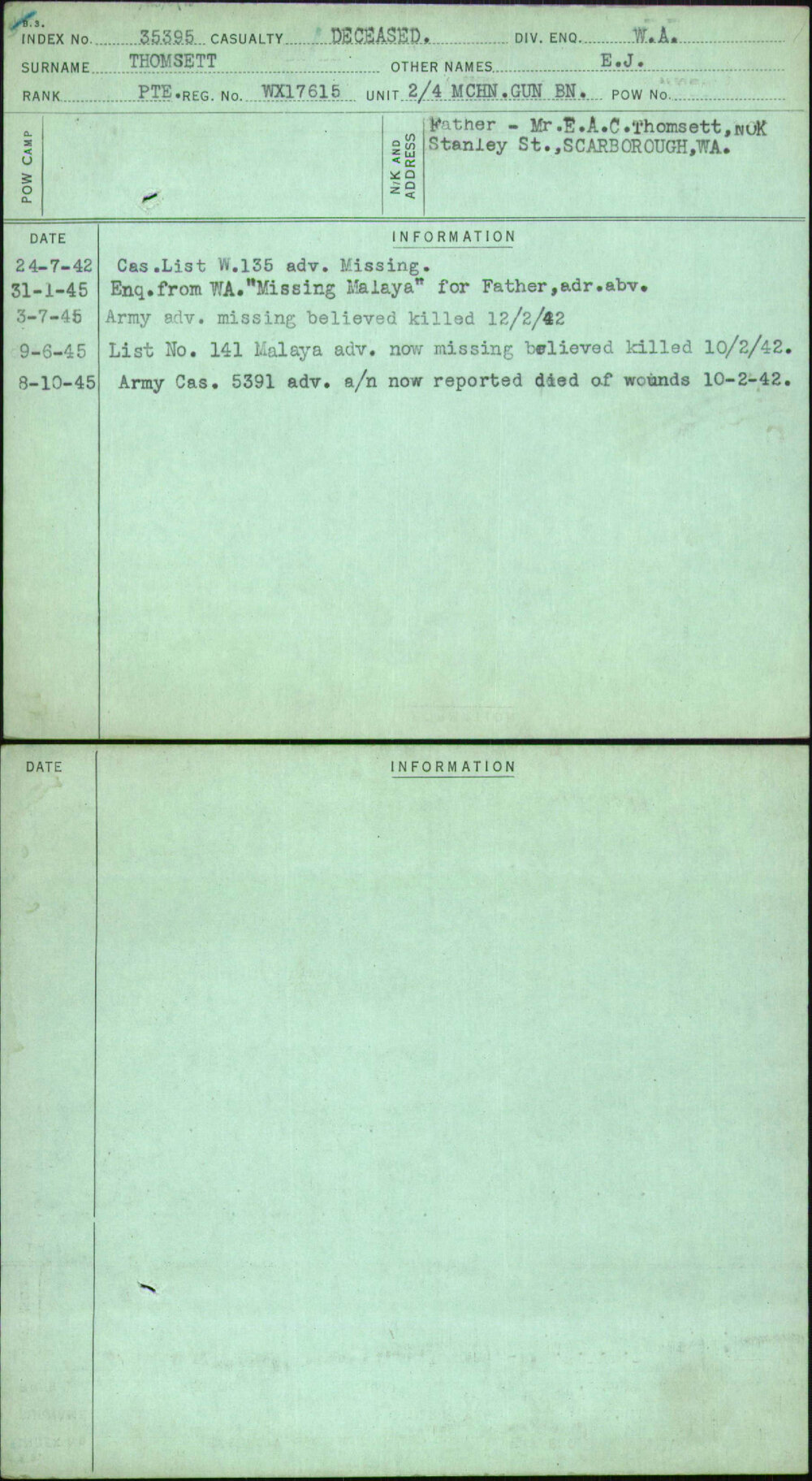 Thomsett, E J, WX17615