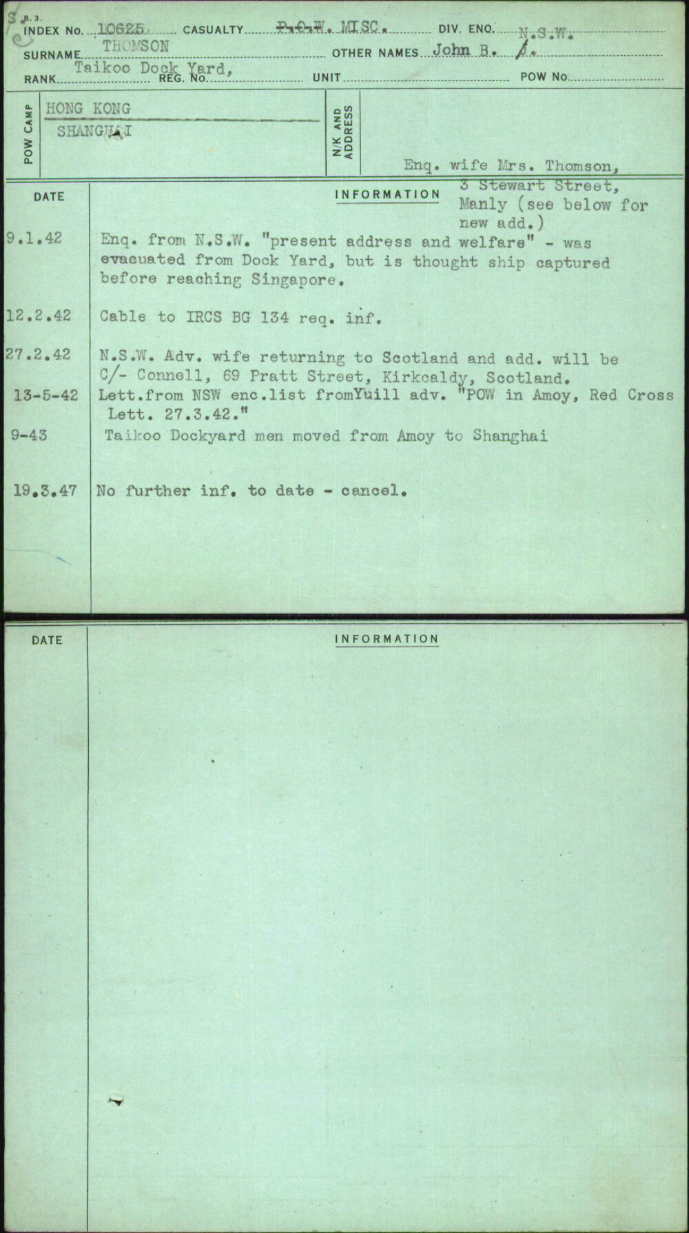 Thomson, John B, [No Service Number]