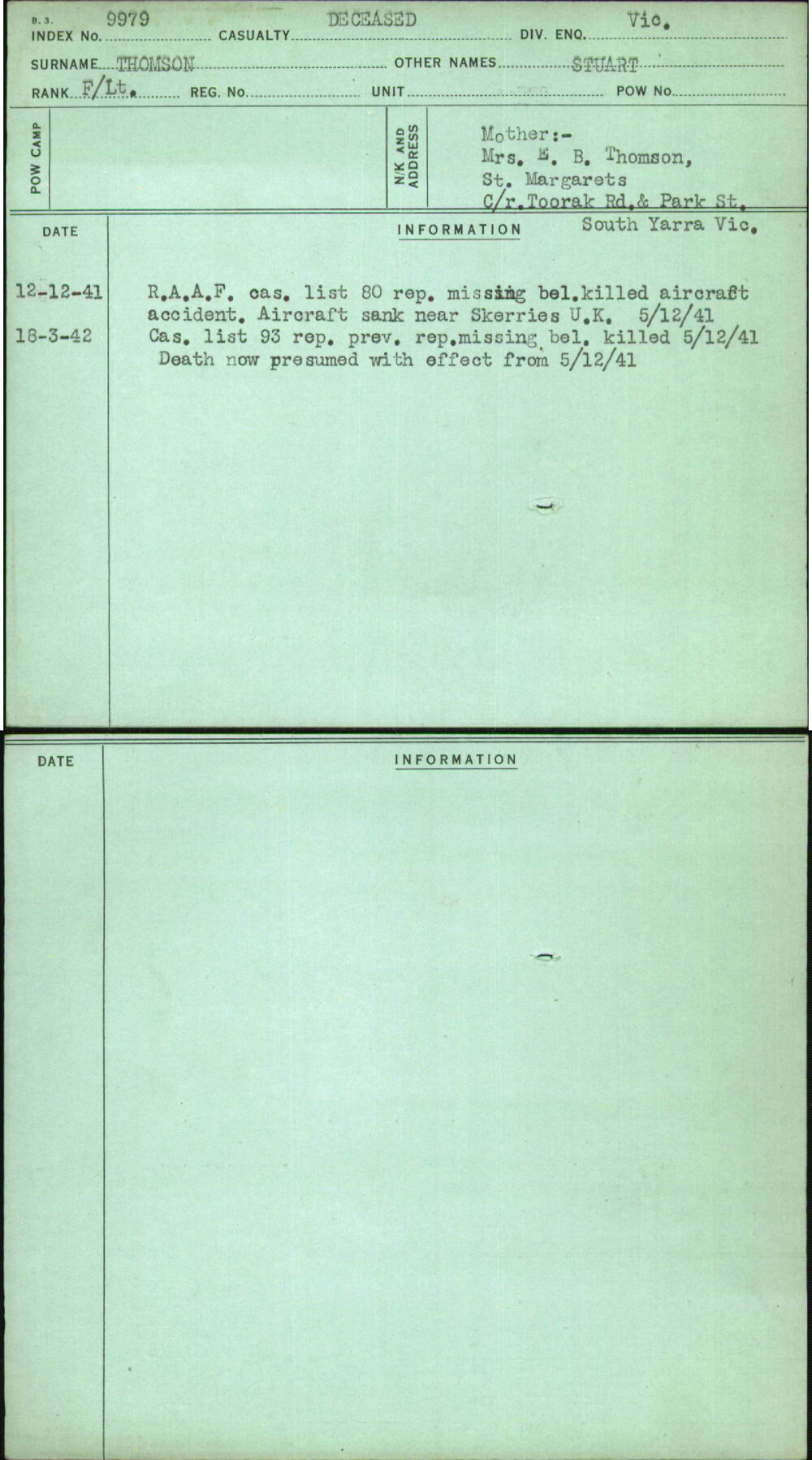 Thomson, Stuart, [No Service Number]