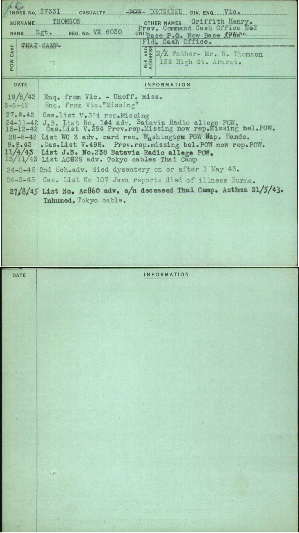 Thomson, Griffith Henry, VX6020