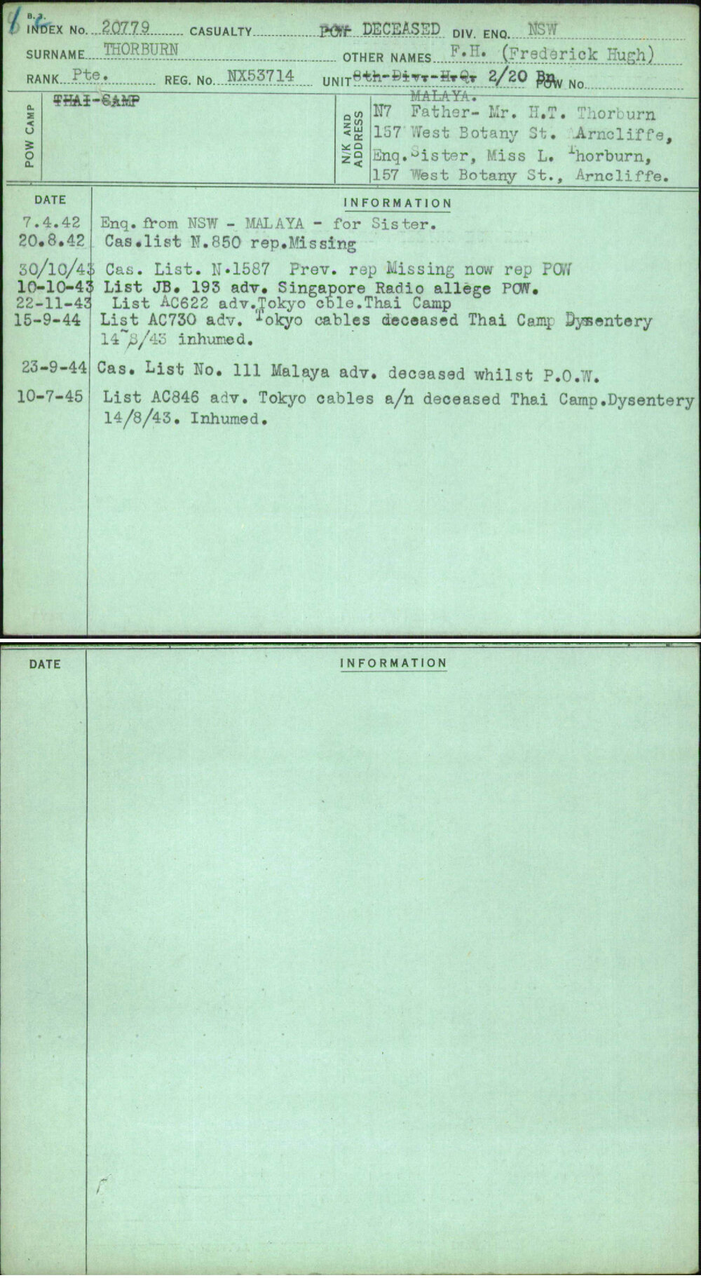 Thorburn, F H (Frederick Hugh), NX53714
