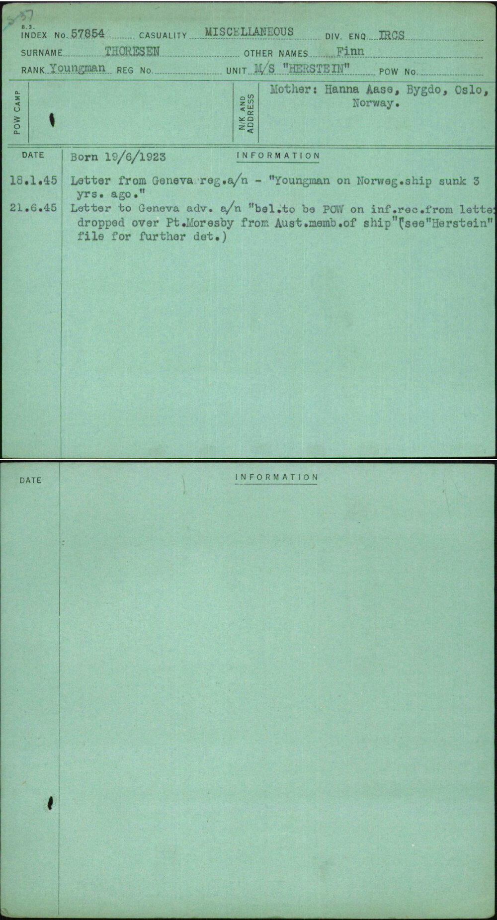 Thoresen, Finn, [No Service Number]