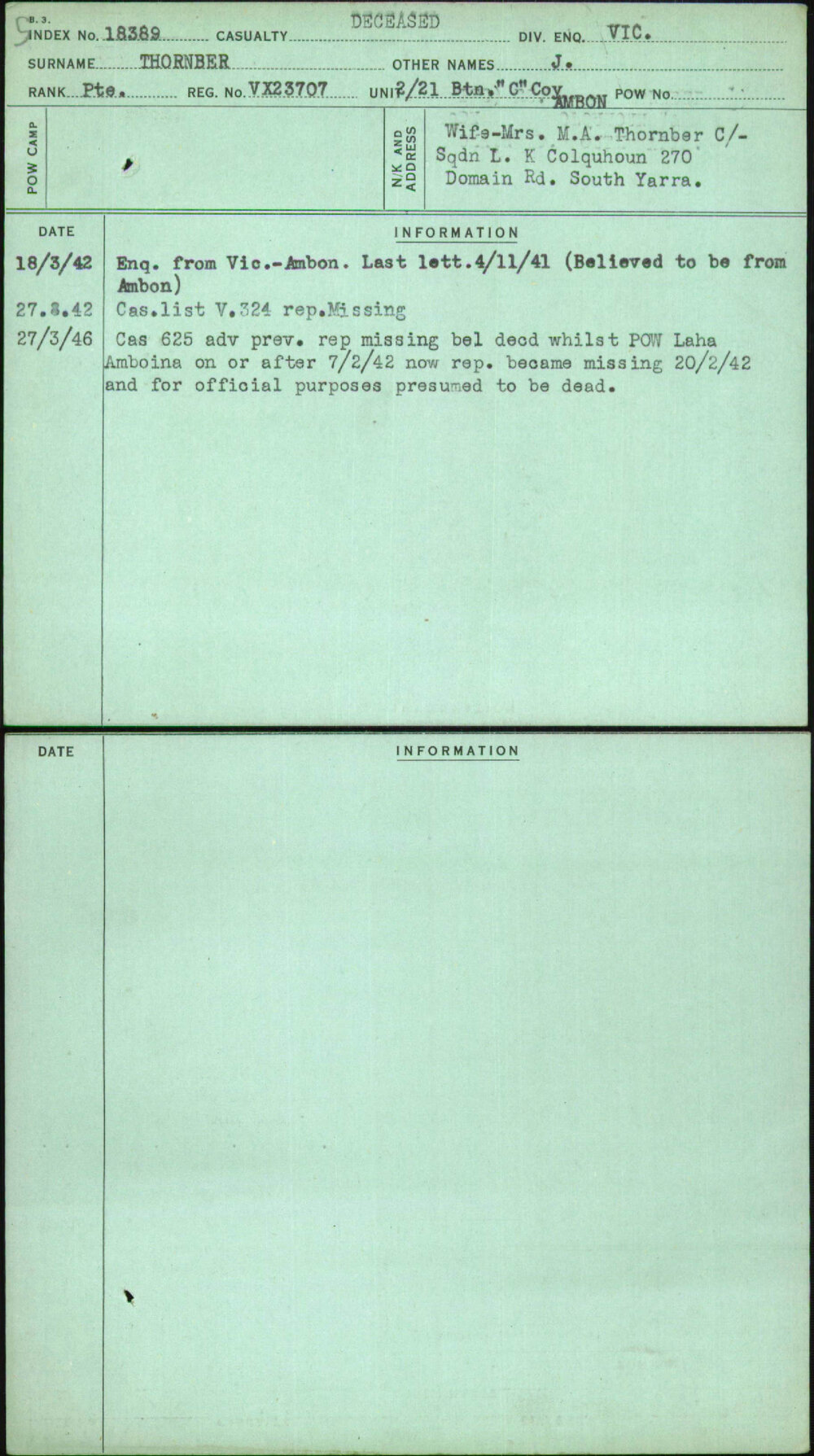 Thornber, J, VX23707