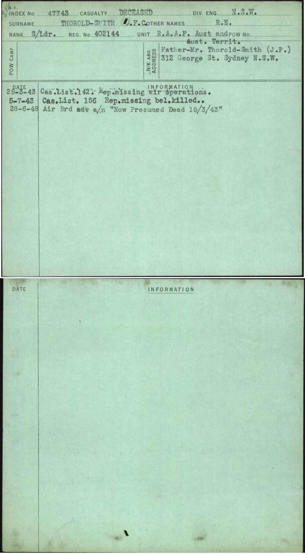 Thorold-Smith F C, R E, 402144