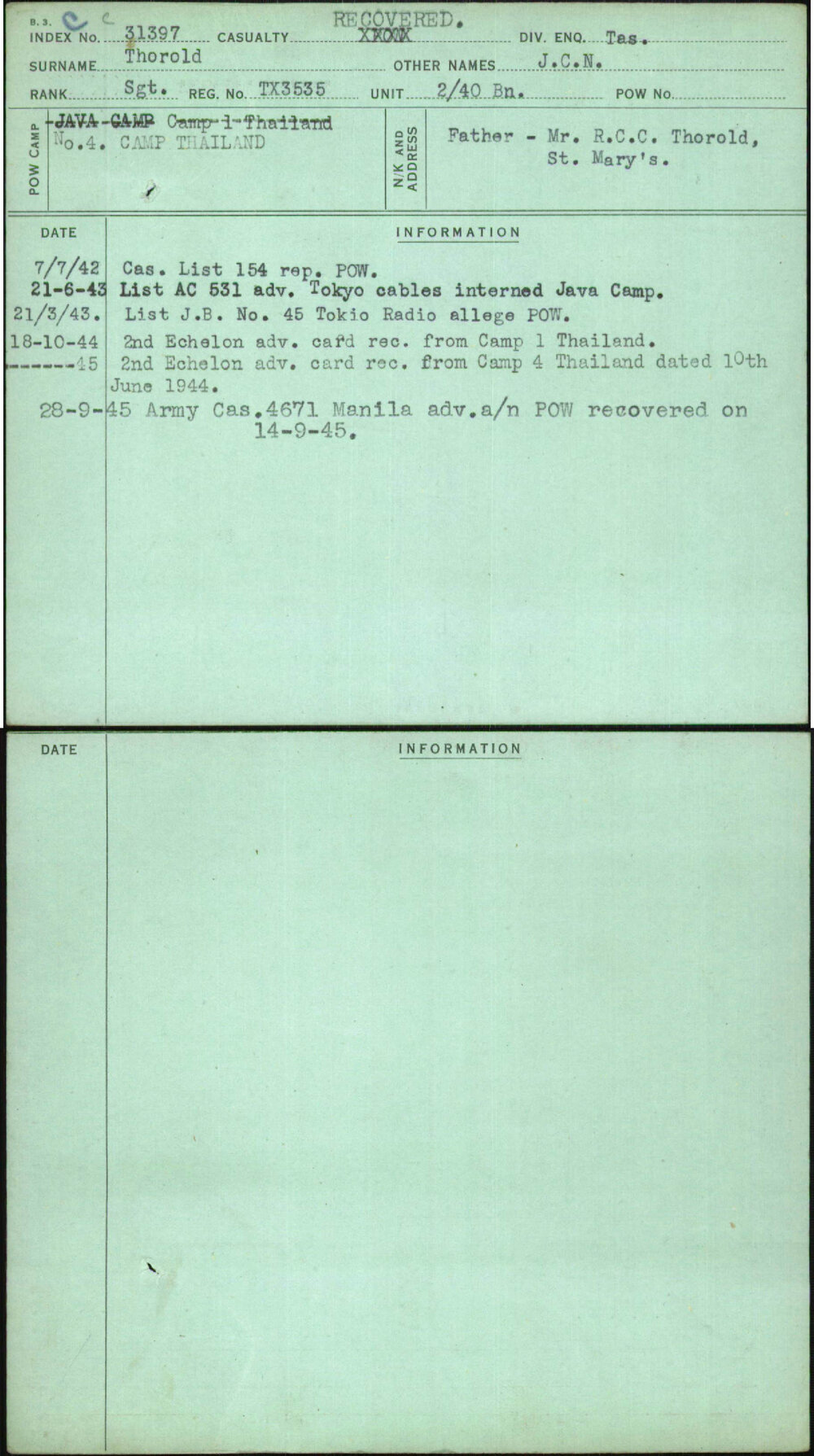 Thorold, J C N, TX3535
