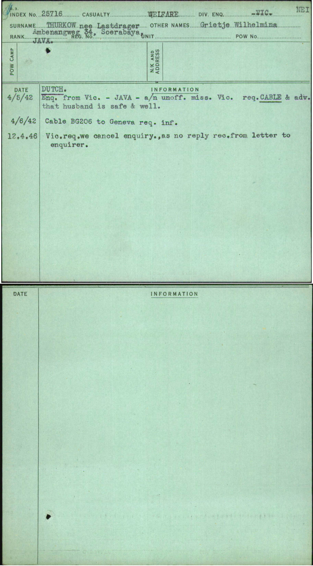 Thurkow, Grietje Wilhelmina, [No Service Number]