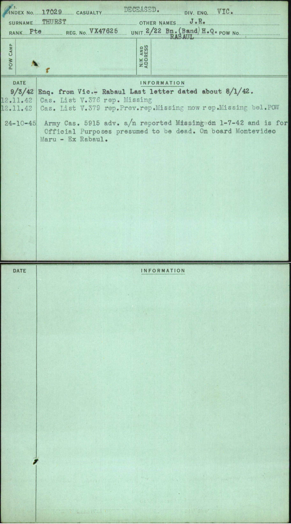 Thurst, J R, VX47625