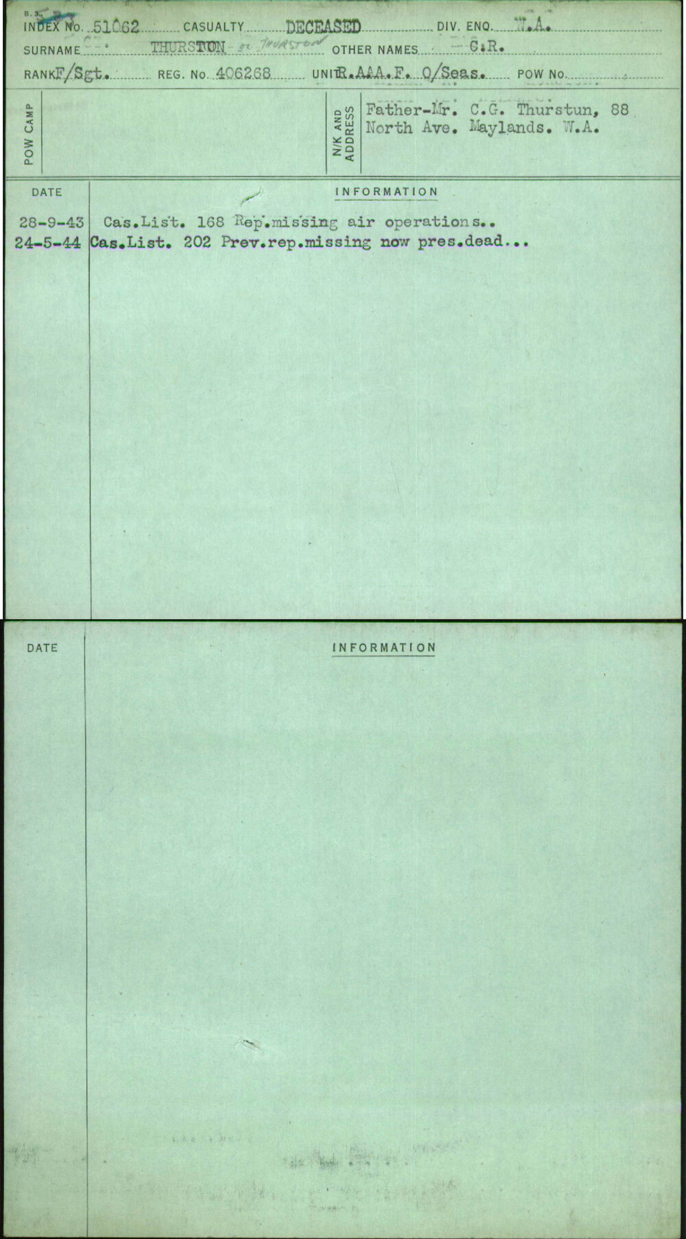 Thurston, C R, 406268