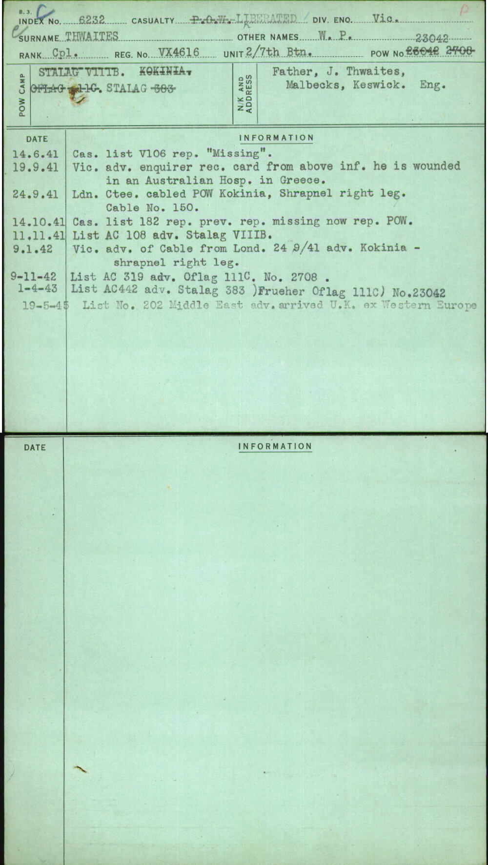 Thwaites, W P, VX4616