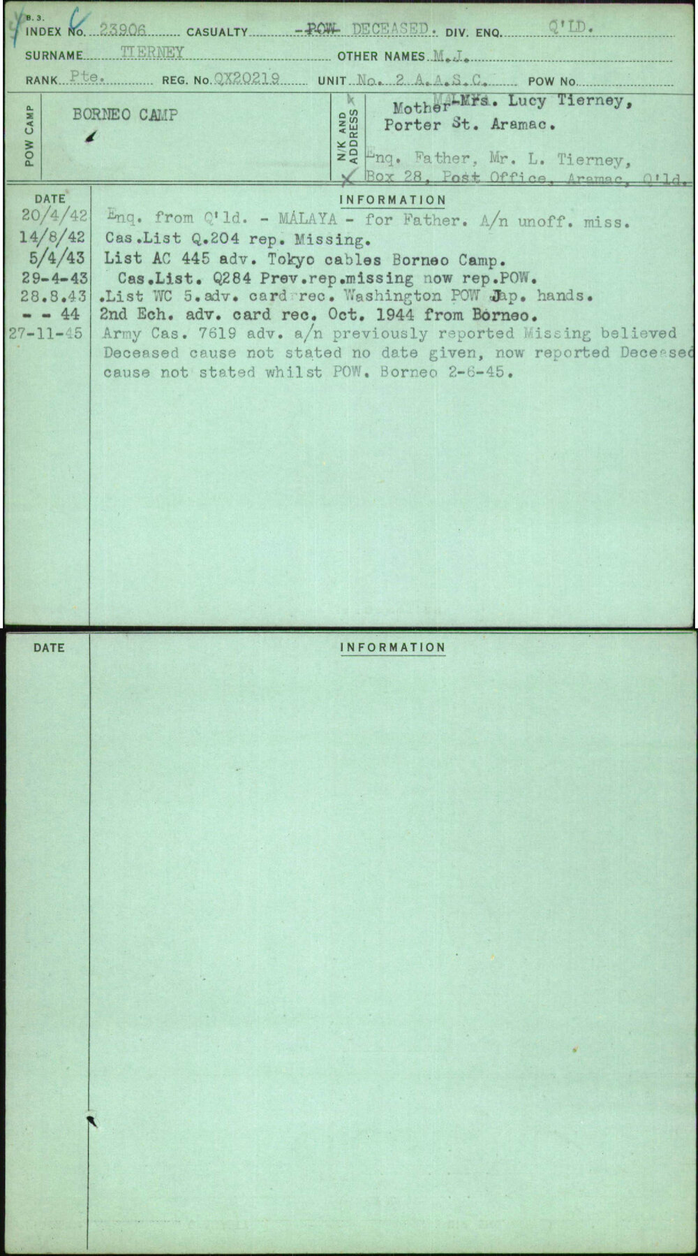 Tierney, M J, QX20219