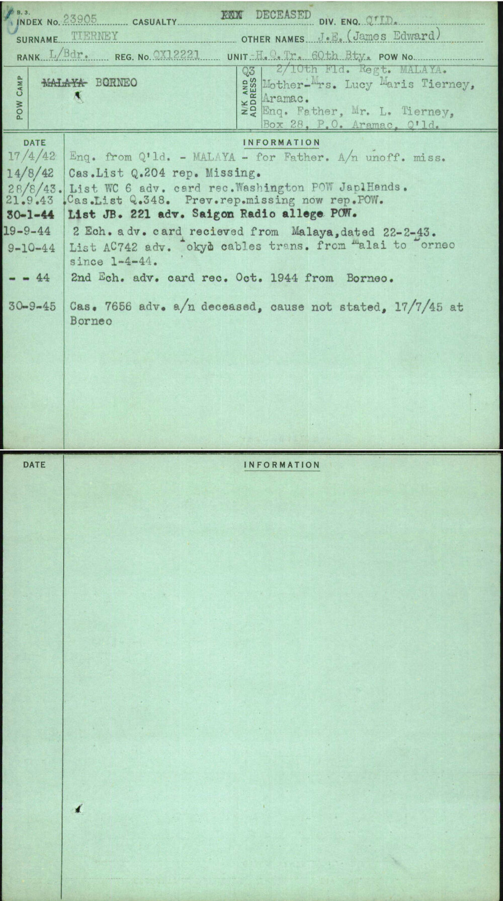 Tierney, J E (James Edward), QX12221