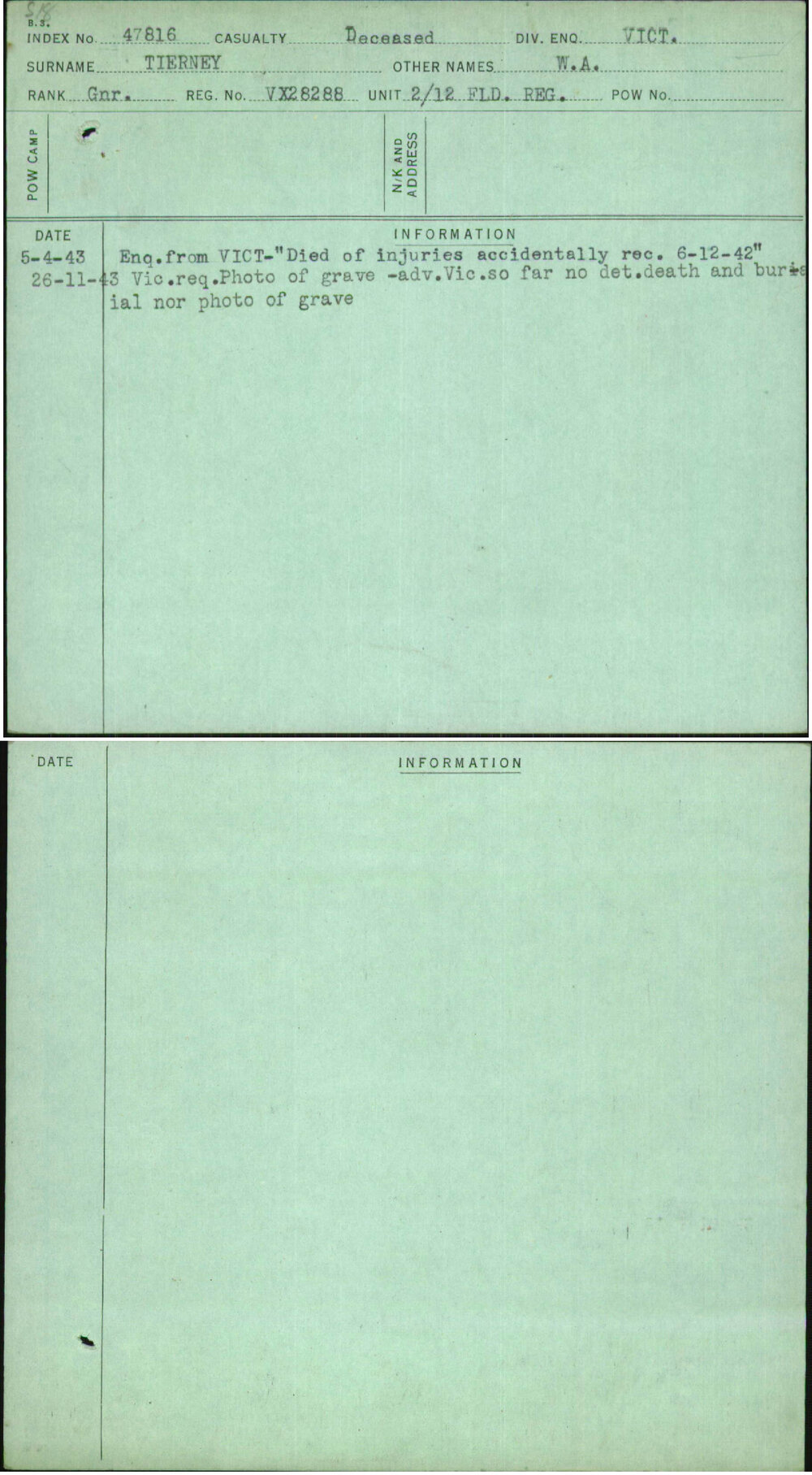 Tierney, W A, VX28288