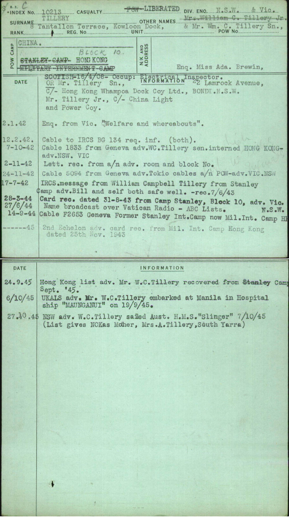 Tillery, Mr Wm C Tillery Sn, [No Service Number]