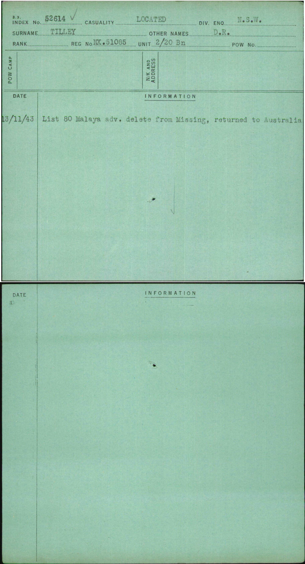 Tilley, D R, NX51085